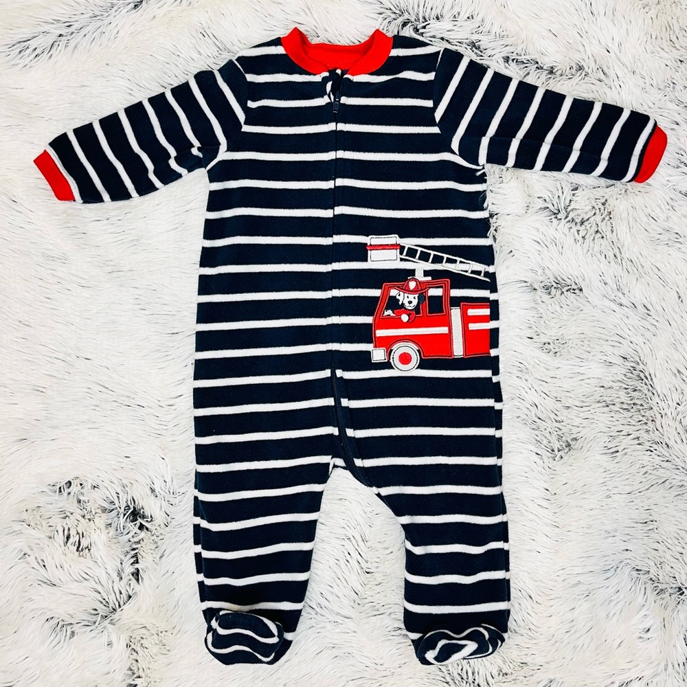 Little Me 6M fire engine feet pajamas